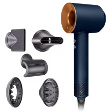 Фен Super Hair Dryer синьо-золотий з іонізацією та турборежимом 5 насадок (Y-43)