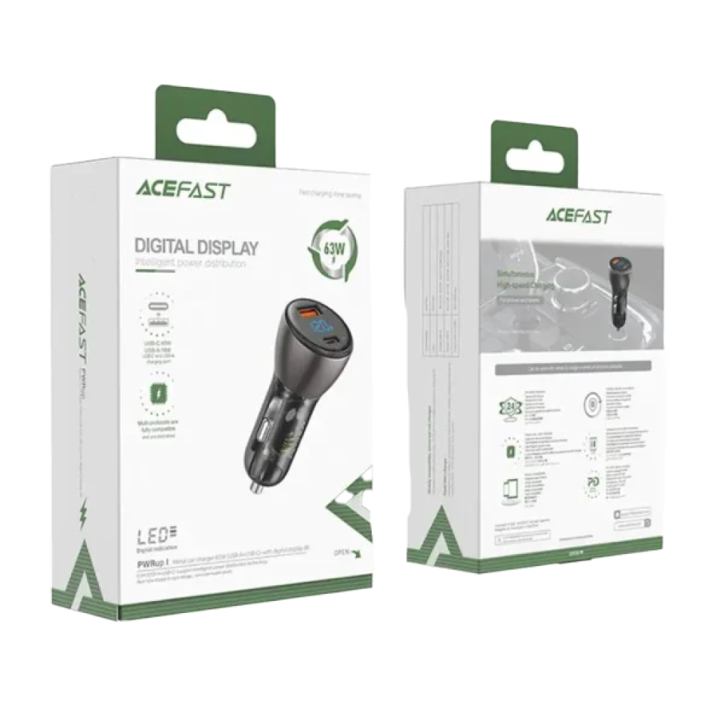 Автомобільний Зарядний Пристрій Apple iPhone/iPad AceFast B6 USB + USB-C 63w Black