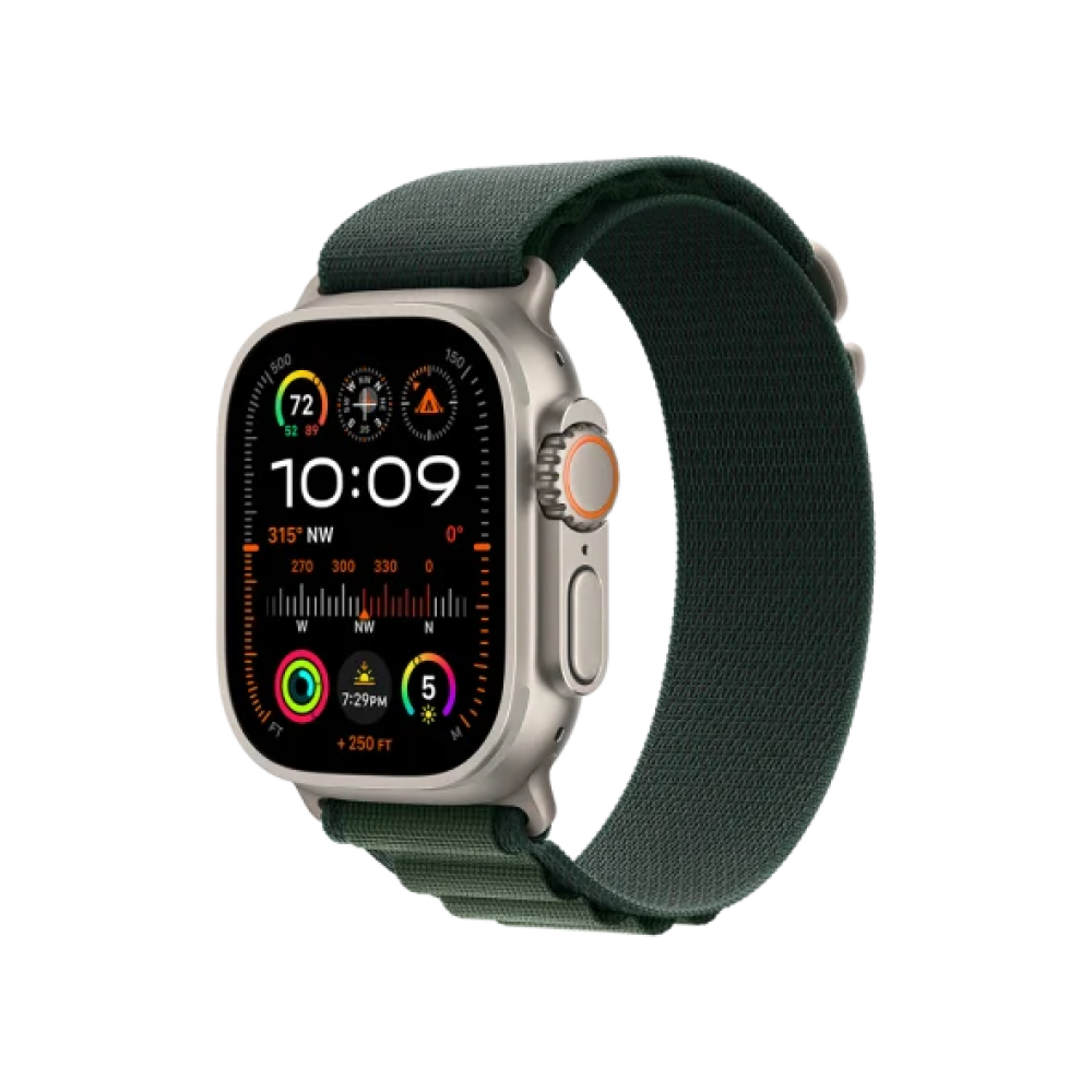 Ремінець Apple Alpine Loop Dark Green - Natural Titanium Finish для Watch 44/45/46/49mm - Medium (MXMV3)