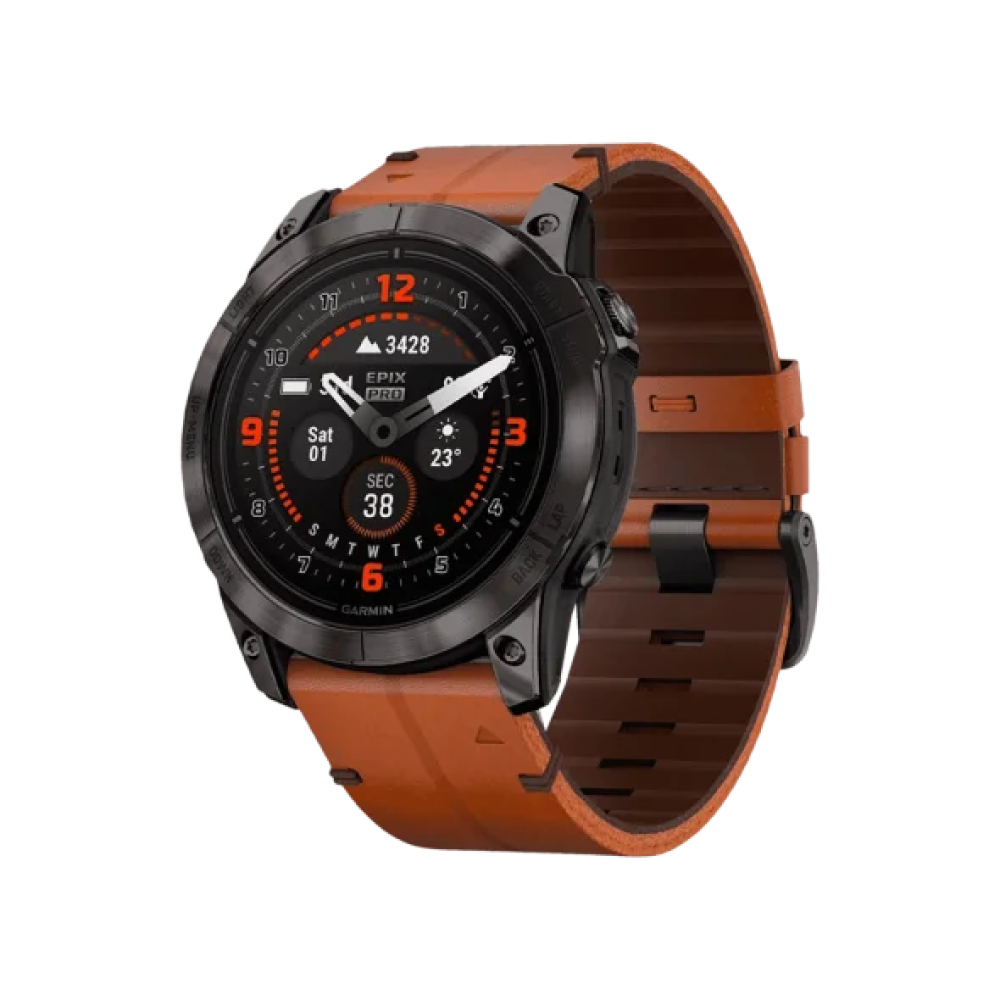 Смарт-годинник Garmin Epix Pro Gen 2 Sapphire 51mm Carbon G. DLC Tit. with Chestnut L. Band (010-02804-30)