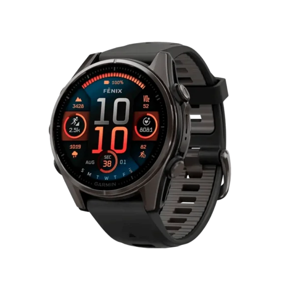 Смарт-годинник Garmin Fenix 8 43mm AMOLED Sapphire Carbon Gray DLC Tit. w. Black/Pebble Gray S. Band (010-02903-20/21/28)