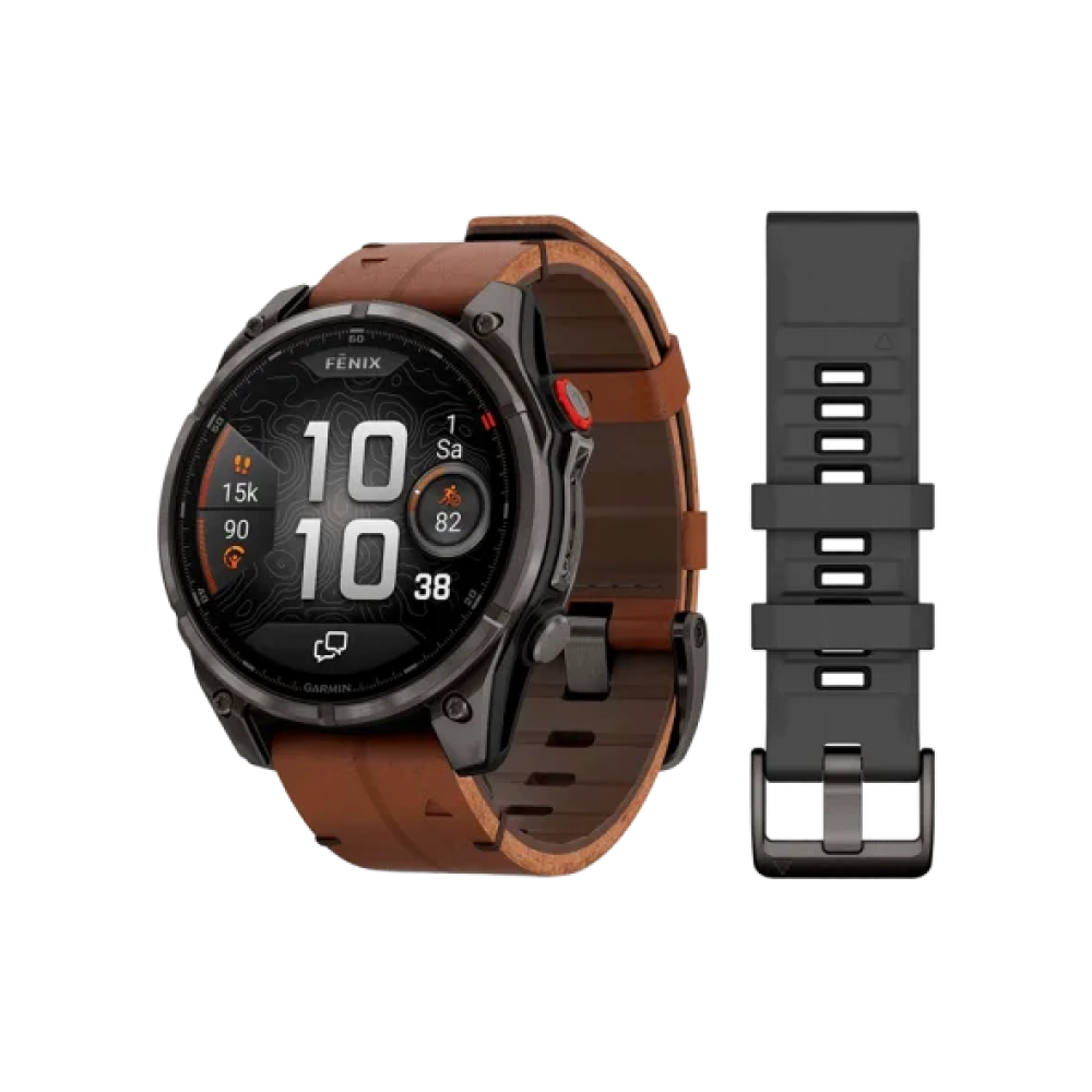 Смарт-годинник Garmin Fenix 8 Pro 47 mm AMOLED Carbon Gray DLC Titanium with Chestnut Leather Band (010-03198-40)