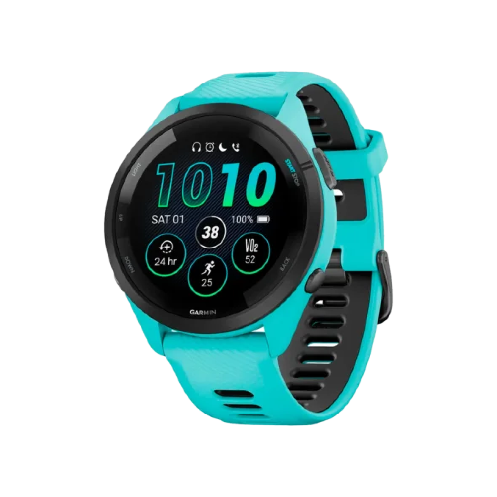 Смарт-годинник Garmin Forerunner 265 Black Bezel w. Aqua Case and Aqua/Black Silicone Band (010-02810-02/12/52)