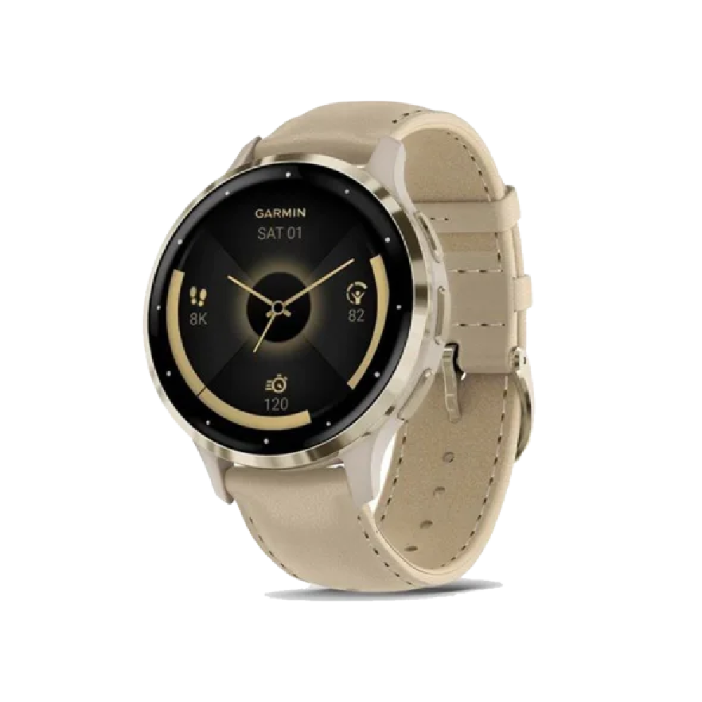 Смарт-годинник Garmin Venu 3S Soft Gold S. Steel Bezel w. French Gray Case and Leather Band (010-02785-55)