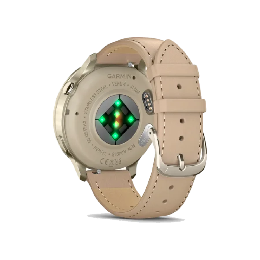 Смарт-годинник Garmin Venu 4 41 mm Lunar Gold with Light Sand Leather Band (010-03013-03)