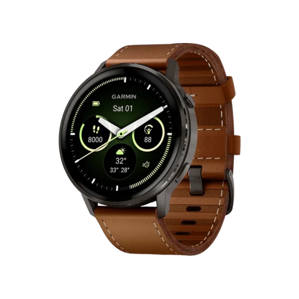 Смарт-годинник Garmin Venu 4 45 mm Slate with Brown Leather Band (010-03014-03)