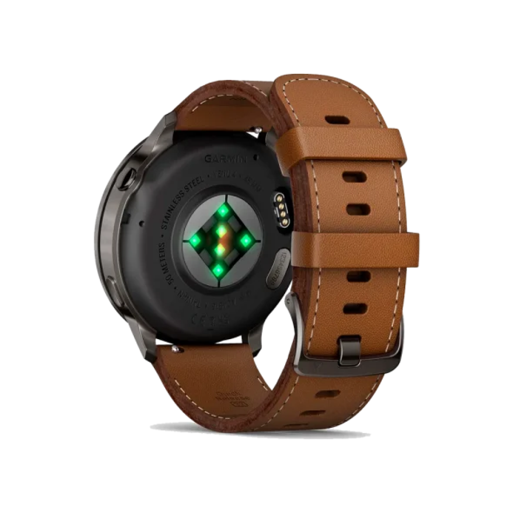 Смарт-годинник Garmin Venu 4 45 mm Slate with Brown Leather Band (010-03014-03)